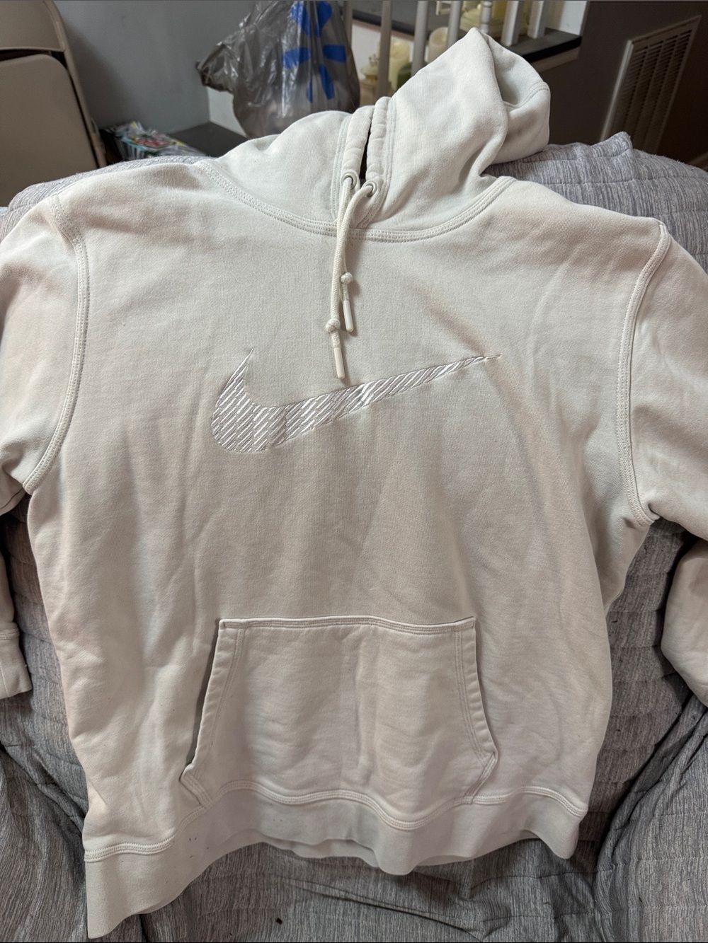 Nike Men's Cream Zip-Up Hoodie with Embroidered Swoosh
